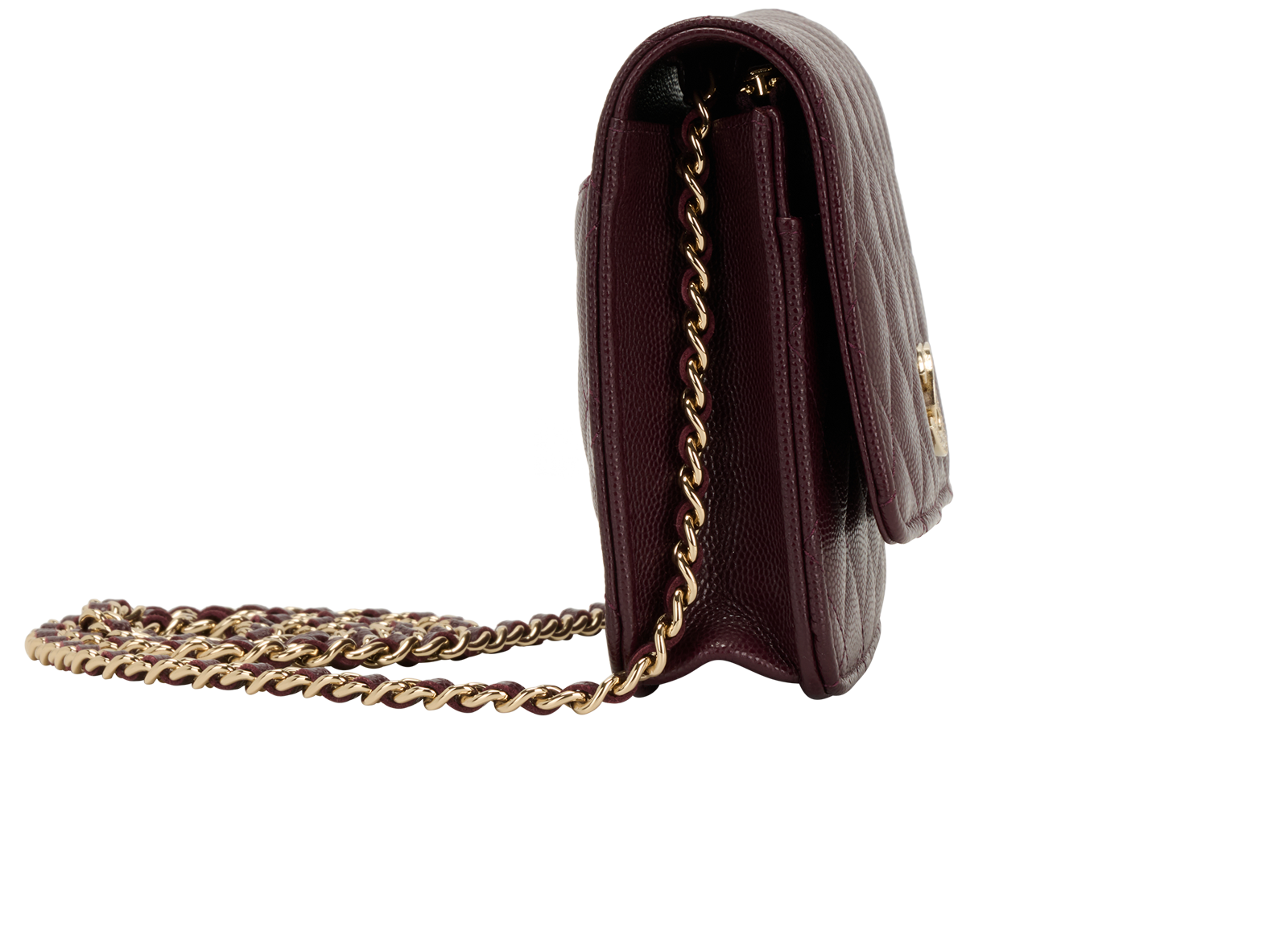 Crystal CC Wallet On Chain, &pound;2,600, Handbags, Burgundy, Caviar, Side view